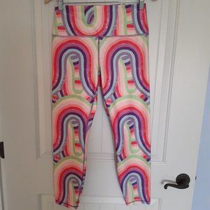 Wildfox Abstract Rainbow Soleil High Waisted Cropped Leggings Size XL